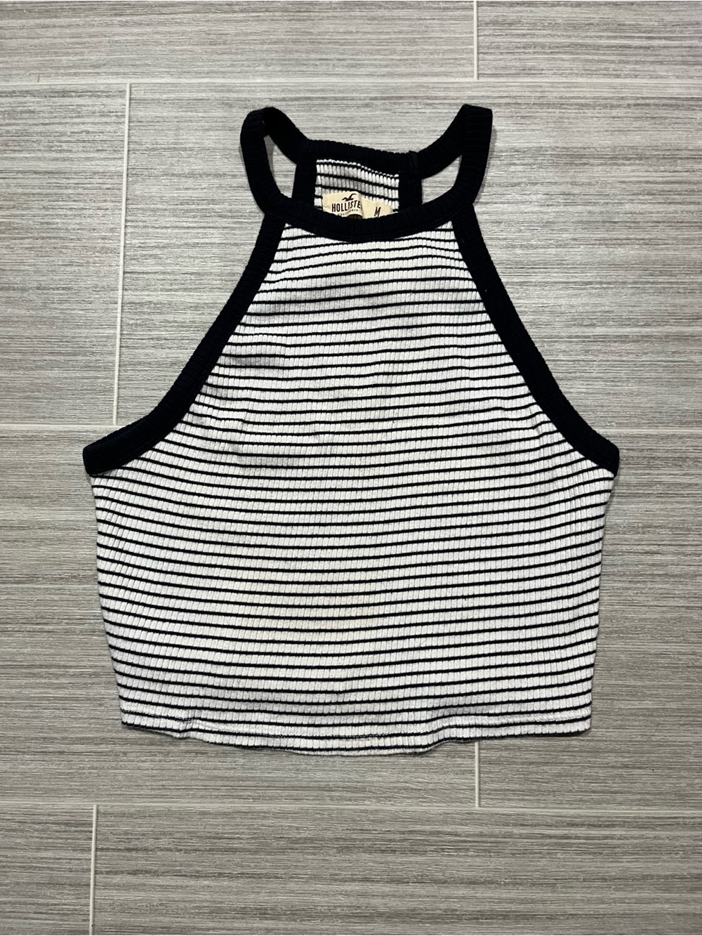 Hollister Black & White Striped Halter Crop Tank